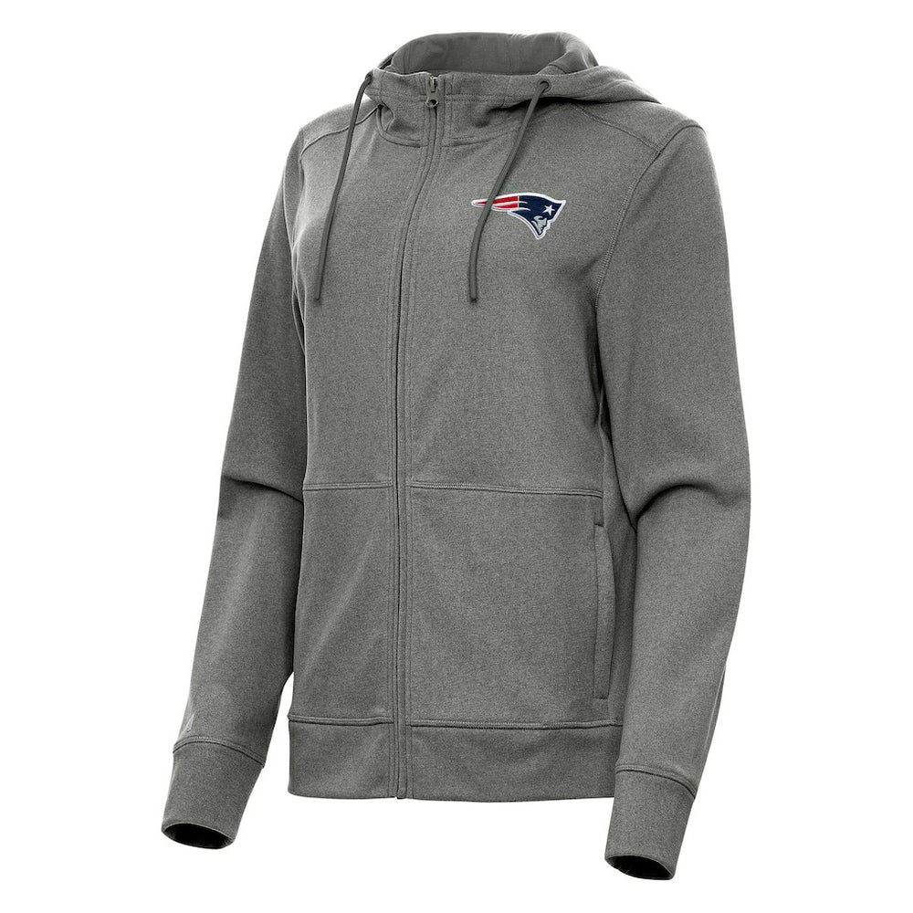 New England Patriots Antigua Women's Seeker Full-Zip Hoodie Jacket Heather Charcoal