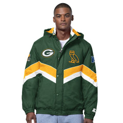 Green Bay Packers OVO x Starter Sideline Full-Snap Puffer Jacket Green