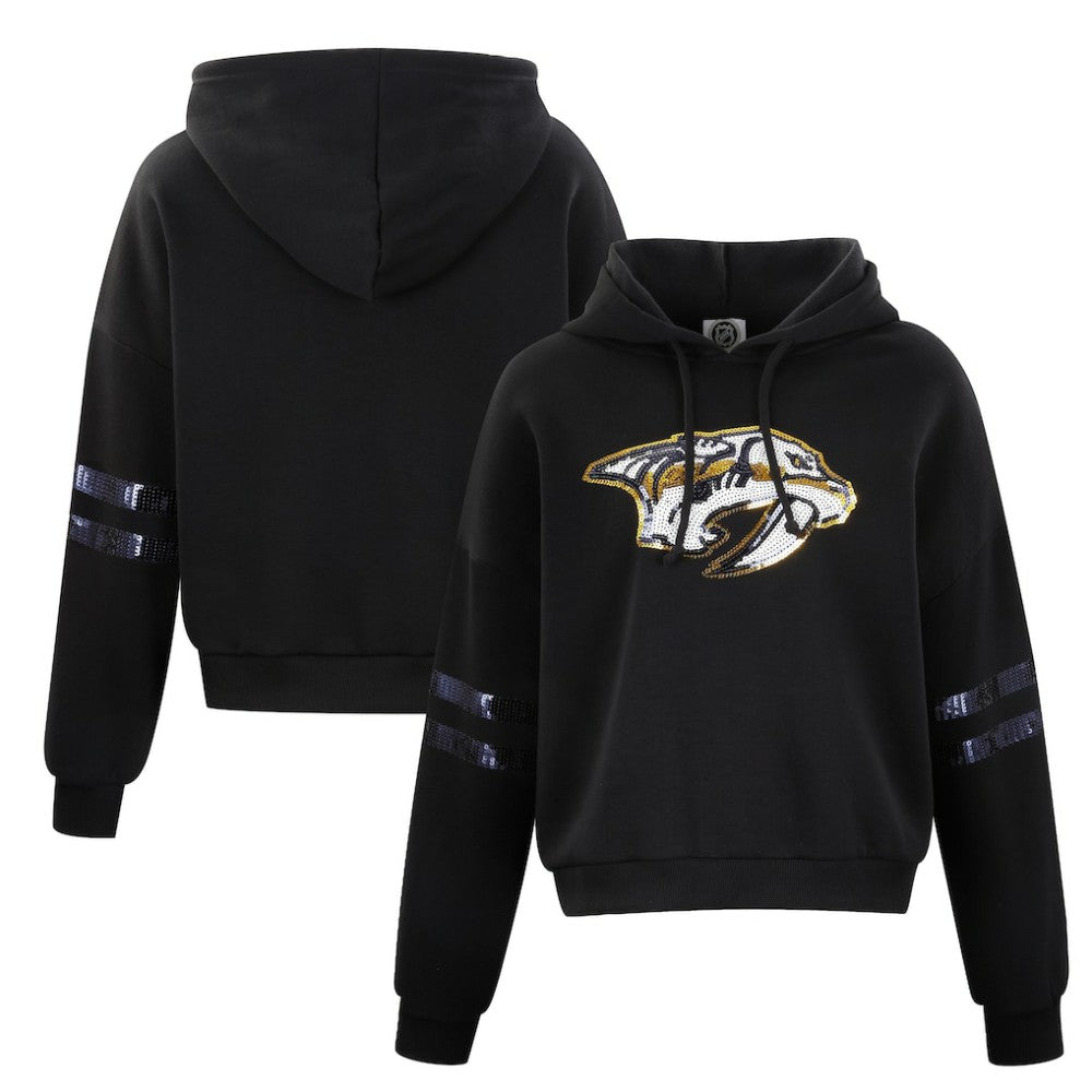 Nashville Predators Cuce Women's Sequin Cropped Pullover Hoodie - Black - NHL 201963103