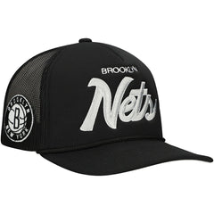 Brooklyn Nets Script Trucker Adjustable Hat Black | Mitchell & Ness outlet