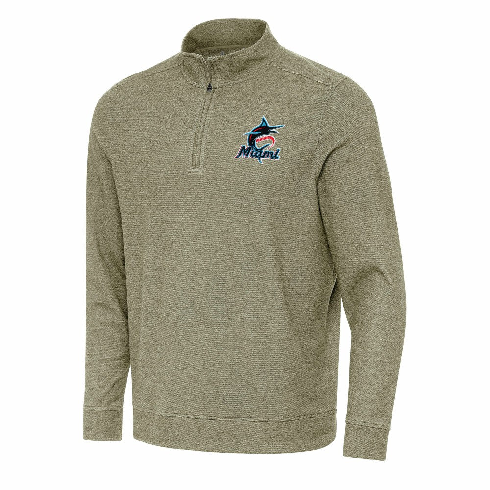 Miami Marlins Antigua Subtle Quarter-Zip Sweatshirt - Heather Olive - MLB on Sale