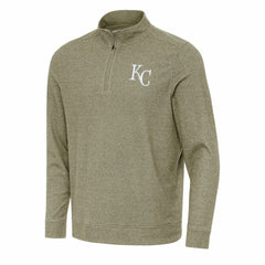 Kansas City Royals Antigua Subtle Quarter-Zip Sweatshirt - Heather Olive - MLB Lifestyle
