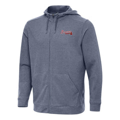 Atlanta Braves Antigua Effortless Full-Zip Hooded Jacket - Heather Navy - MLB on Sale
