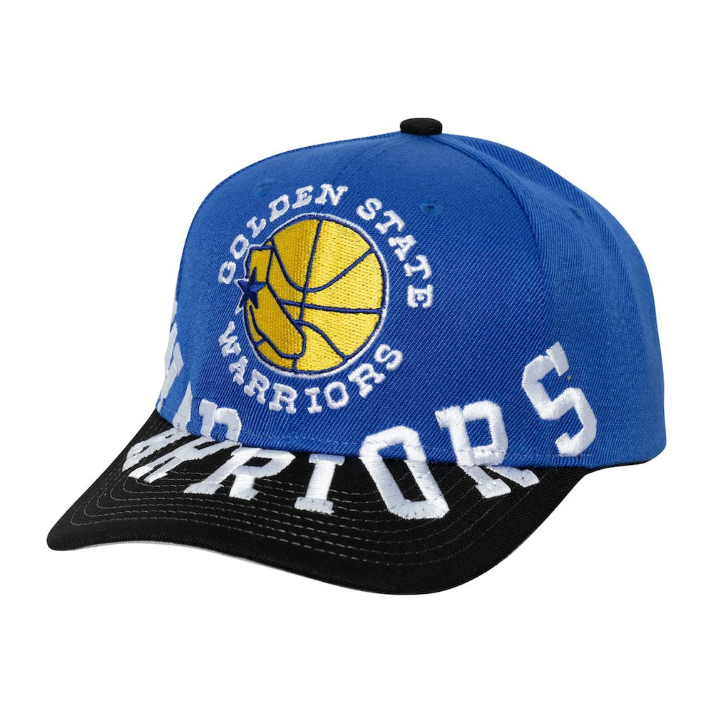 Golden State Warriors Underarch Two-Tone Pro Crown Snapback Hat for sale Royal/Black | Mitchell & Ness Lifestyle