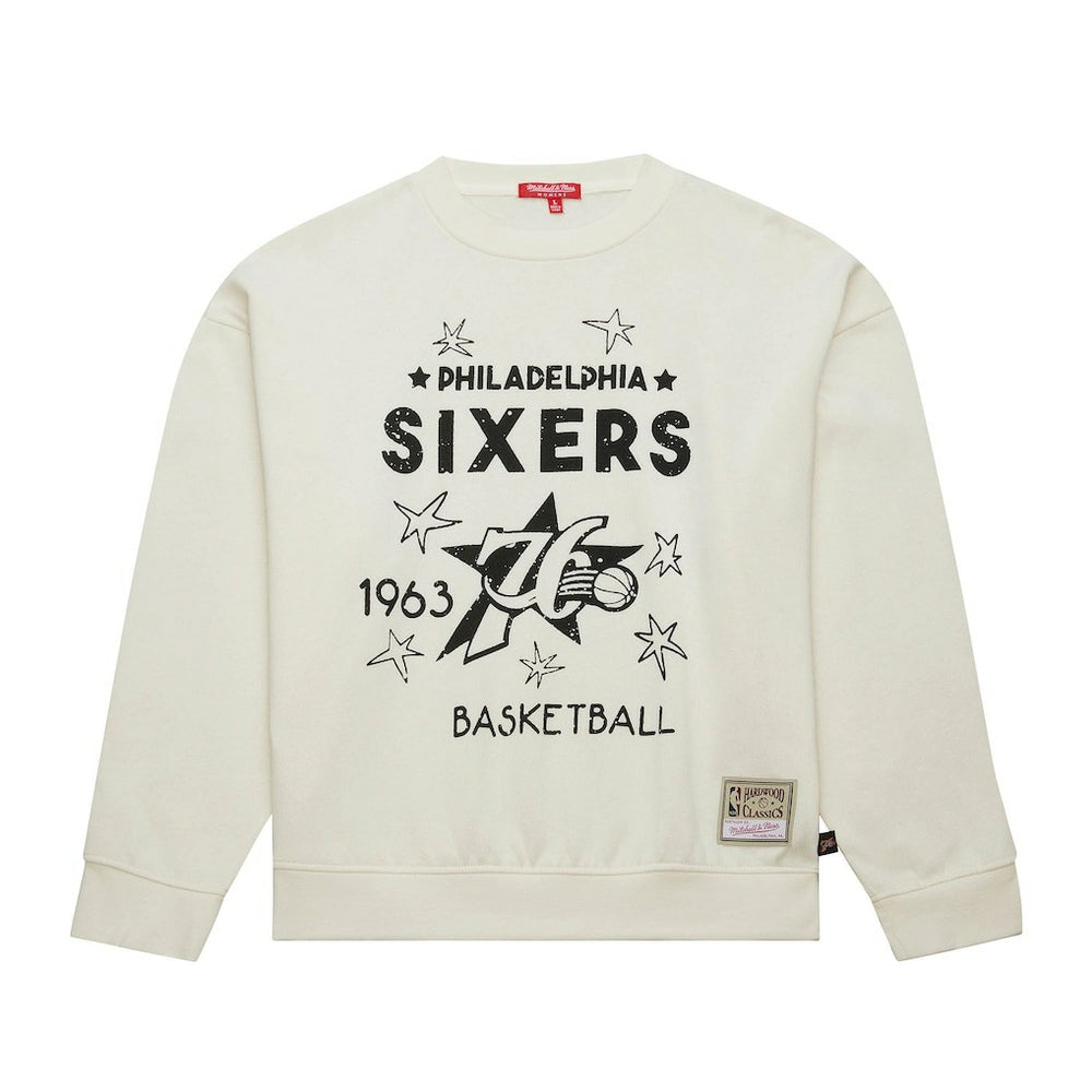 Philadelphia 76ers Women's Hardwood Classics Pullover Sweatshirt Cream | Mitchell & Ness online