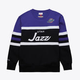 Utah Jazz Hardwood Classics Vintage Logo Head Coach Pullover Sweatshirt Black/Purple | Mitchell & Ness for sale
