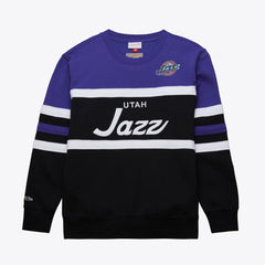 Utah Jazz Hardwood Classics Vintage Logo Head Coach Pullover Sweatshirt Black/Purple | Mitchell & Ness for sale