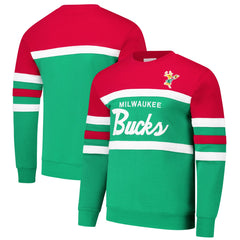 Milwaukee Bucks Hardwood Classics Vintage Logo Head Coach Pullover Sweatshirt Green/Red | Mitchell & Ness US