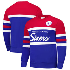 Philadelphia 76ers Hardwood Classics Vintage Logo Head Coach Pullover Sweatshirt Royal/Red | Mitchell & Ness Near Me