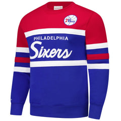 Philadelphia 76ers Hardwood Classics Vintage Logo Head Coach Pullover Sweatshirt Royal/Red | Mitchell & Ness Near Me
