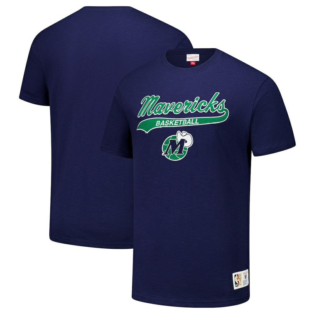 Dallas Mavericks Hardwood Classics Felt Applique Slub T-Shirt for sale Navy | Mitchell & Ness online