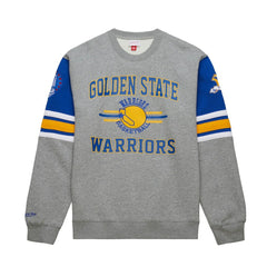 Golden State Warriors Hardwood Classics All Over 4.0 Pullover Sweatshirt for sale Heather Gray | Mitchell & Ness for sale