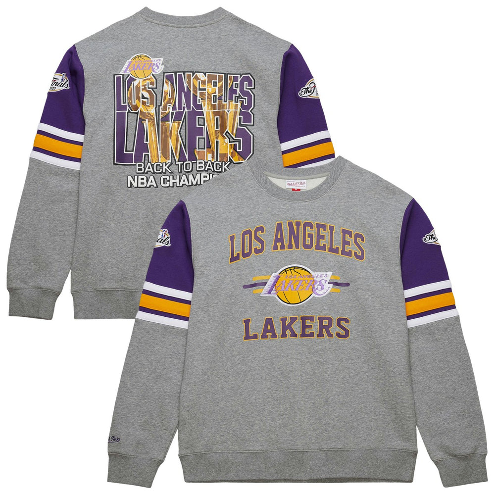 Los Angeles Lakers Hardwood Classics All Over 4.0 Pullover Sweatshirt Heather Gray | Mitchell & Ness US