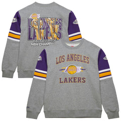 Los Angeles Lakers Hardwood Classics All Over 4.0 Pullover Sweatshirt Heather Gray | Mitchell & Ness US