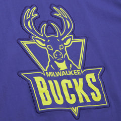 Milwaukee Bucks Hardwood Classics Neon Nights Premium T-Shirt Purple | Mitchell & Ness