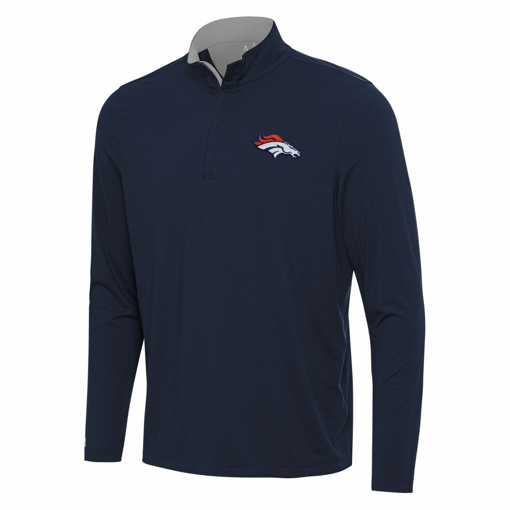 Denver Broncos Antigua Content Quarter-Zip Pullover Top Navy/Gray