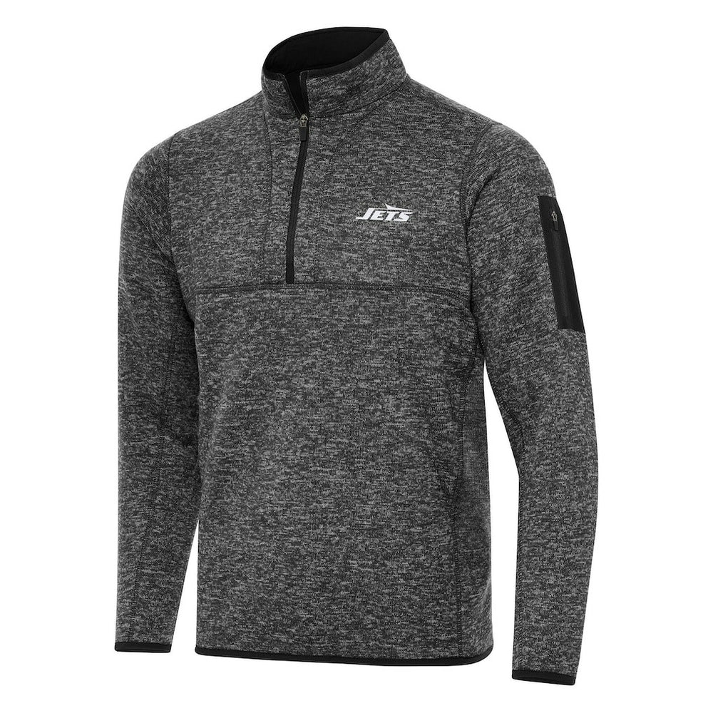 New York Jets Antigua Fortune Quarter-Zip Pullover Jacket Heather Black