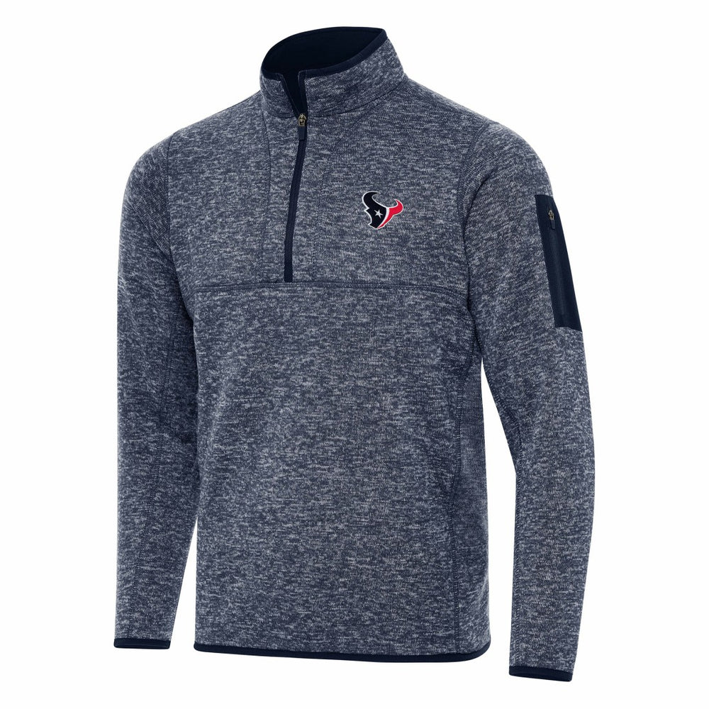 Houston Texans Antigua Fortune Quarter-Zip Pullover Jacket Heather Navy