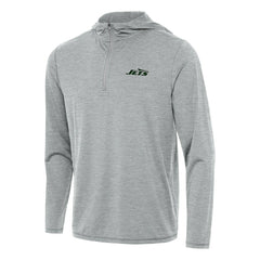 New York Jets Antigua Tidy Quarter-Zip Pullover Hoodie Heather Gray