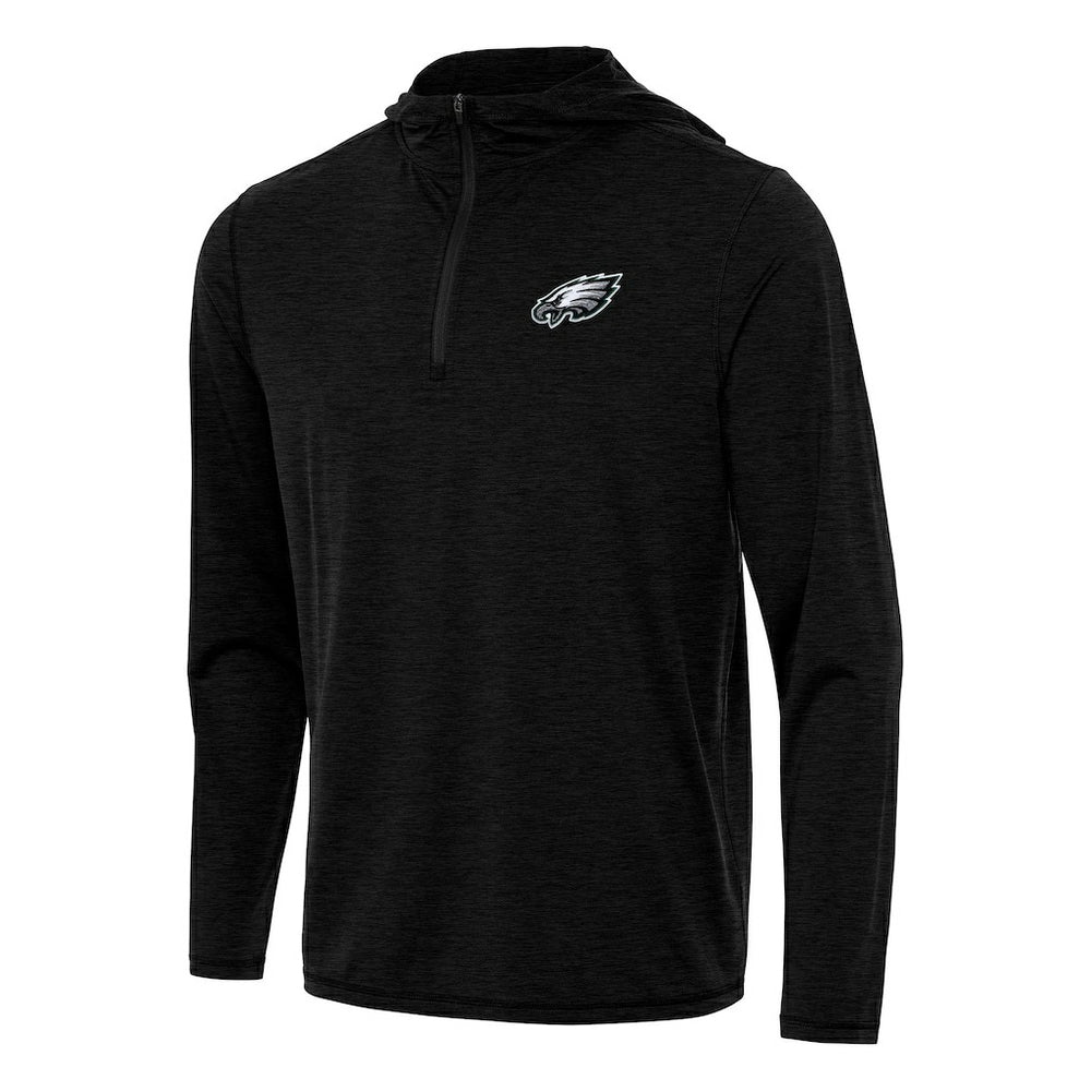Philadelphia Eagles Antigua Tidy Quarter-Zip Pullover Hoodie Heather Black