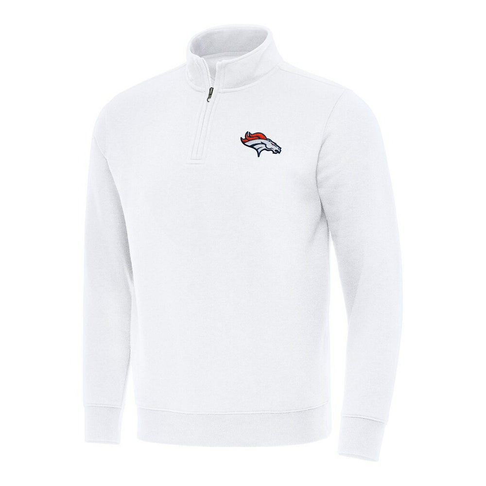Denver Broncos Antigua Victory Quarter-Zip Pullover Top White
