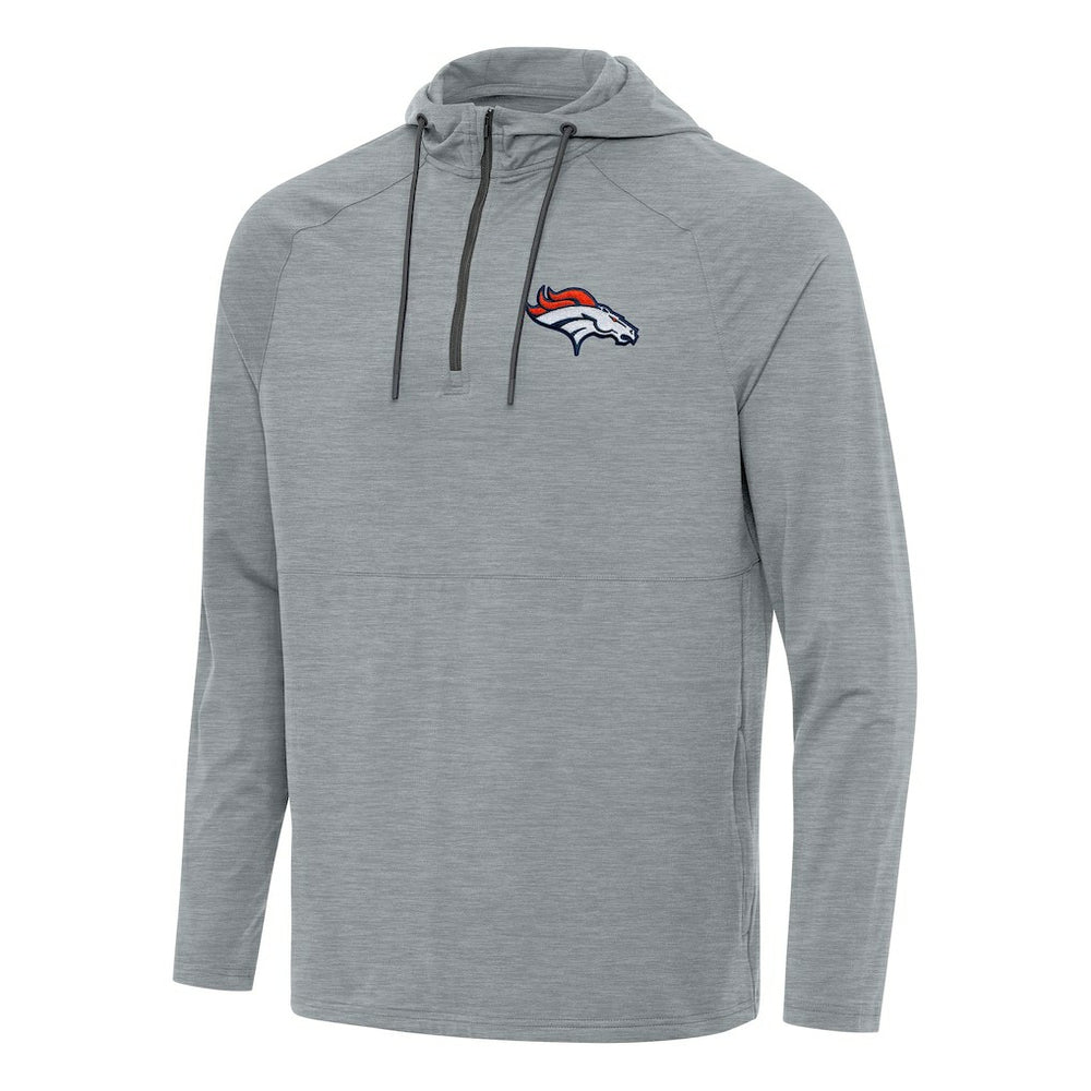 Denver Broncos Antigua Spikes Quarter-Zip Pullover Hoodie Heather Gray