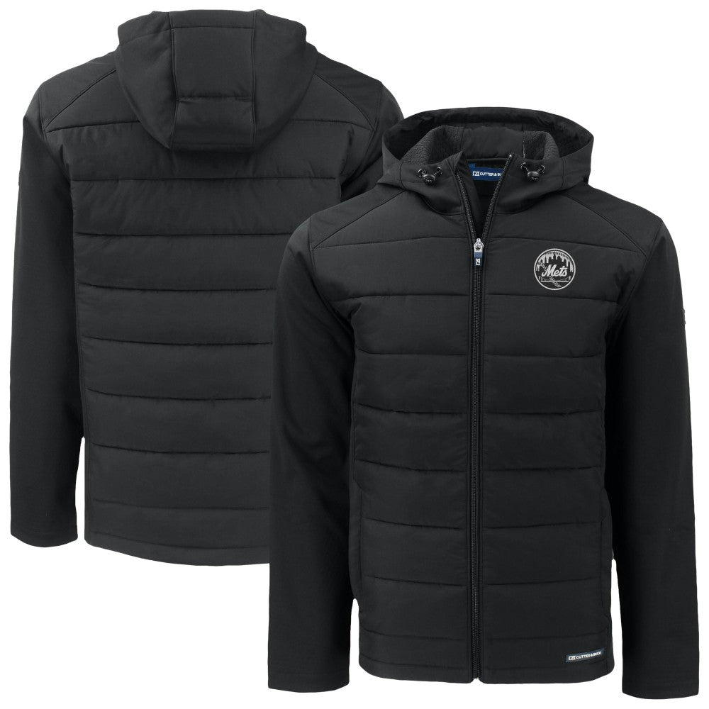 New York Mets Cutter & Buck Evoke Hybrid Eco Softshell Recycled Full-Zip Hooded Jacket - Black - MLB Discount