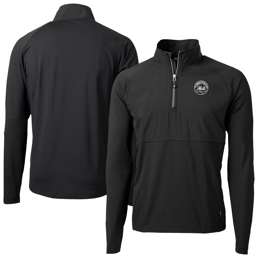 New York Mets Cutter & Buck Adapt Eco Hybrid Raglan DryTec Quarter-Zip Jacket - Black - MLB Sale