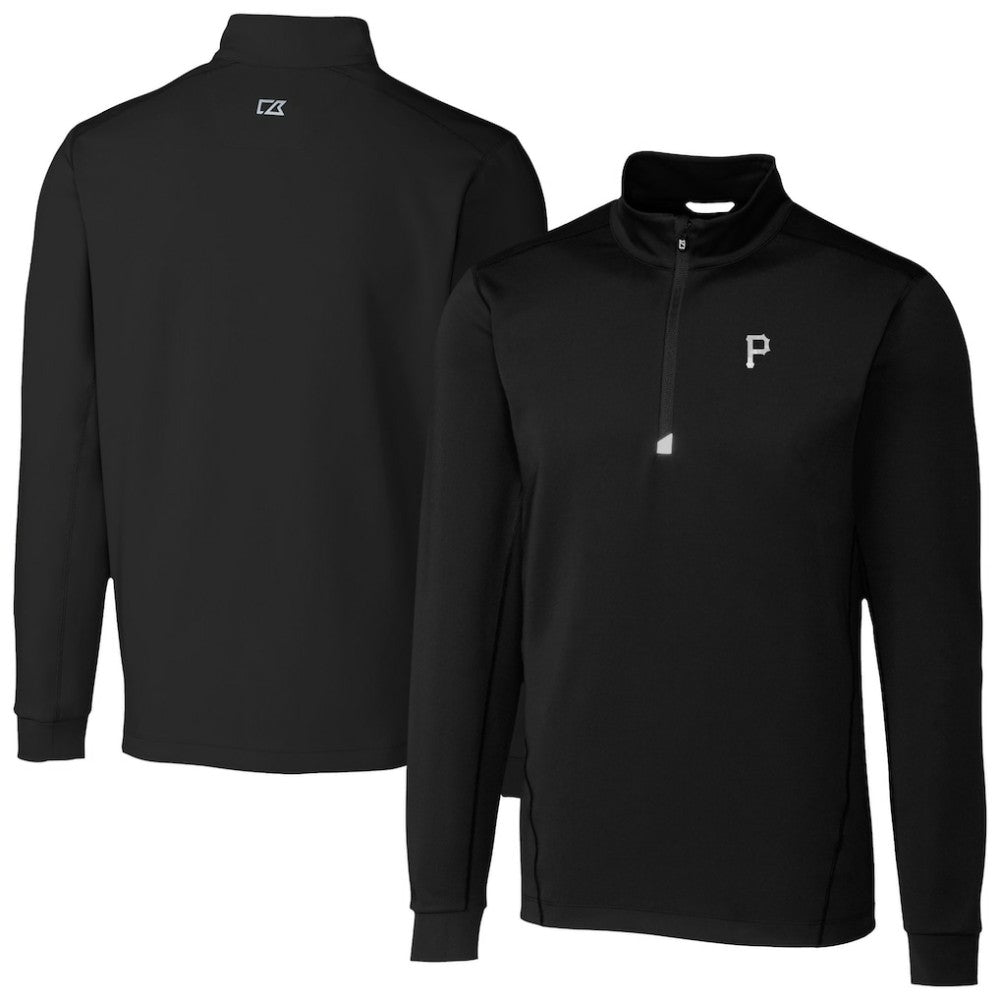 Pittsburgh Pirates Cutter & Buck Traverse Eco Tri-Blend DryTec Quarter-Zip Jacket - Black - MLB Lifestyle