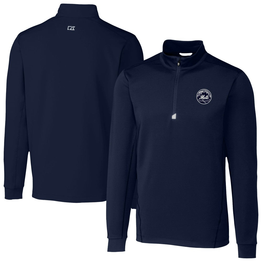 New York Mets Cutter & Buck Traverse Eco Tri-Blend DryTec Quarter-Zip Jacket - Navy - MLB Discount