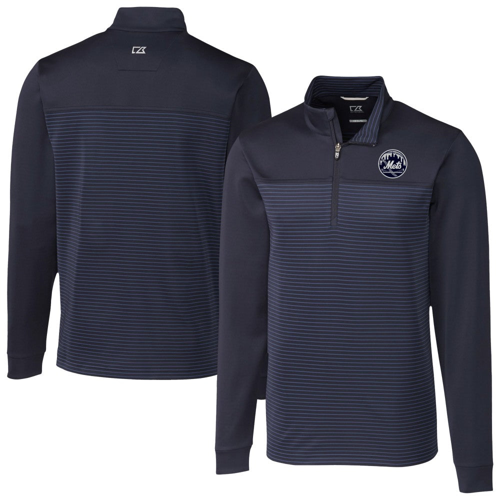 New York Mets Cutter & Buck Traverse Eco Stripe Tri-Blend DryTec Quarter-Zip Jacket - Navy - MLB Discount