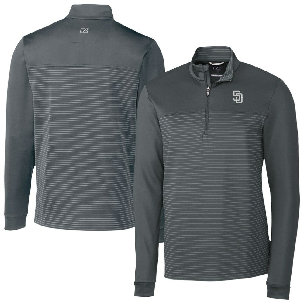 San Diego Padres Cutter & Buck Traverse Eco Stripe Tri-Blend DryTec Quarter-Zip Jacket - Gray - MLB on Sale