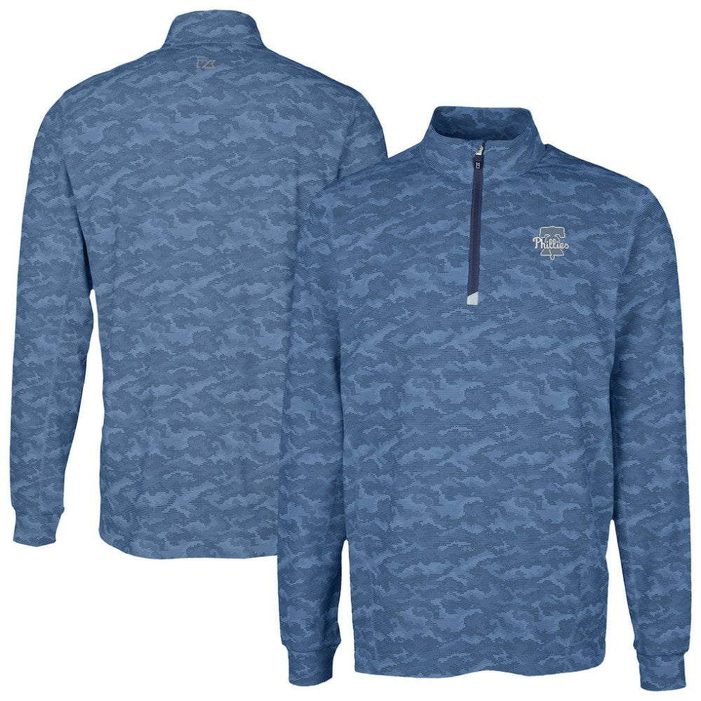 Philadelphia Phillies Cutter & Buck Traverse Eco Camo Tri-Blend DryTec Quarter-Zip Top - Navy - MLB Lifestyle