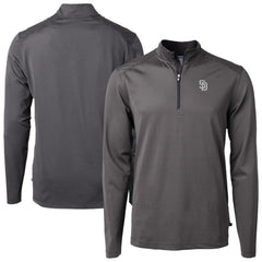 San Diego Padres Cutter & Buck Virtue Eco Pique Micro Stripe Quarter-Zip Jacket - Black - MLB Discount