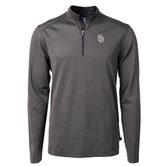 San Diego Padres Cutter & Buck Virtue Eco Pique Micro Stripe Quarter-Zip Jacket - Black - MLB Discount