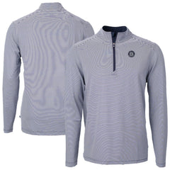 Seattle Mariners Cutter & Buck Virtue Eco Pique Micro Stripe Quarter-Zip Jacket - Navy - MLB Lifestyle