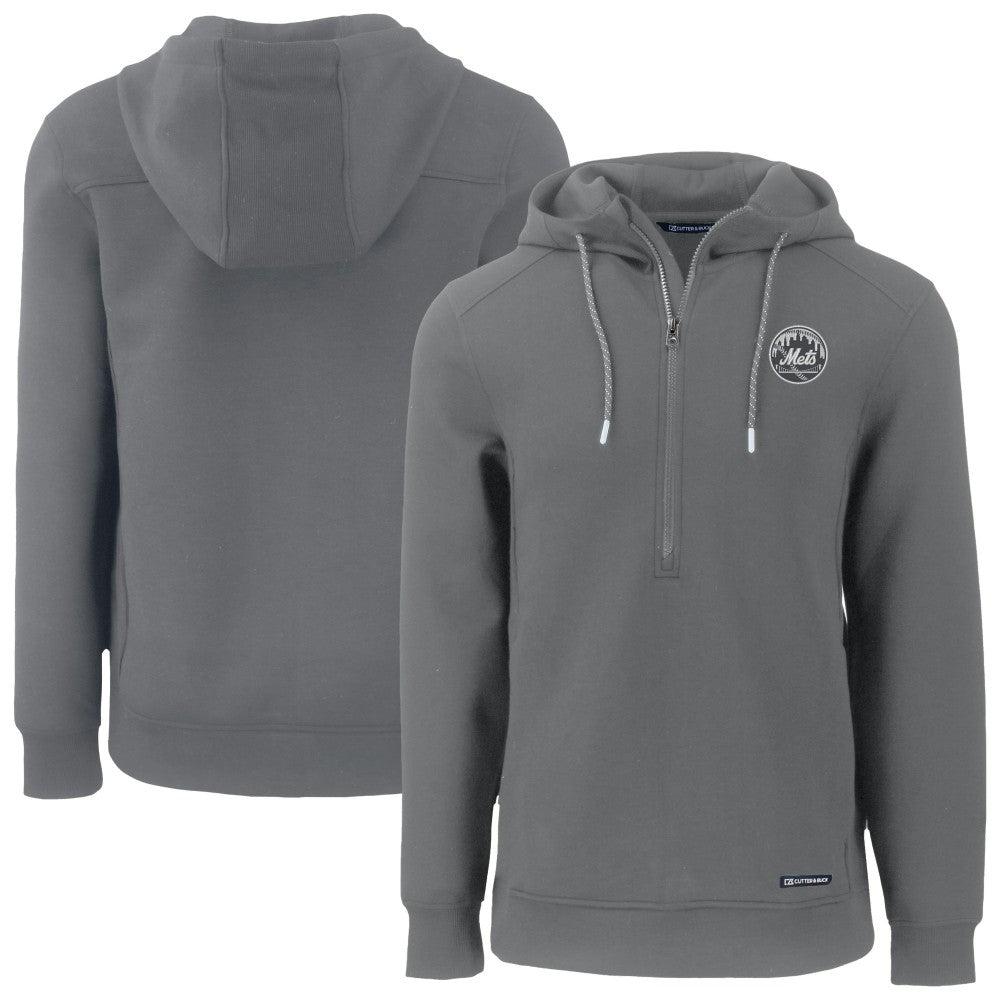 New York Mets Cutter & Buck Roam Eco Recycled Tri-Blend Half-Zip Hoodie - Gray - MLB Discount