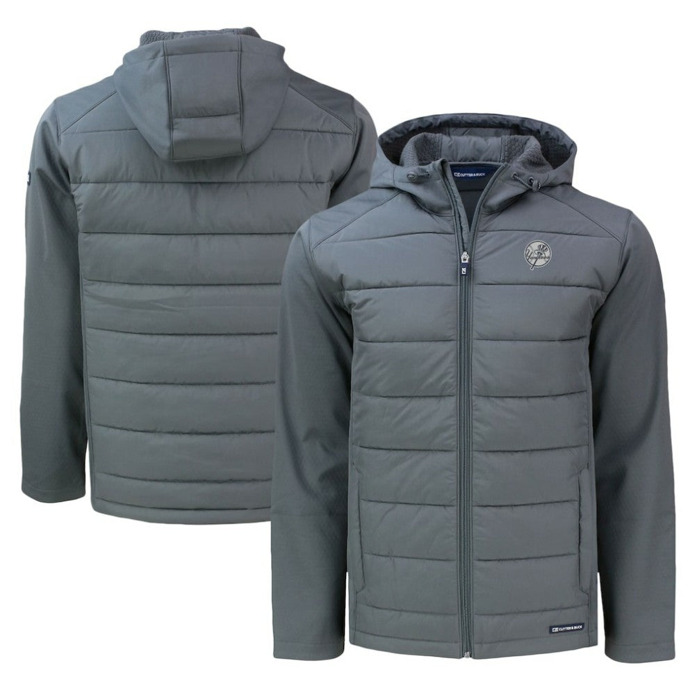 New York Yankees Cutter & Buck Big & Tall Evoke Hybrid Eco Softshell Recycled Full-Zip Hooded PrimaLoft Jacket - Gray - MLB Discount