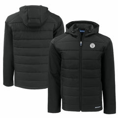 Milwaukee Brewers Cutter & Buck Big & Tall Evoke Hybrid Eco Softshell Recycled Full-Zip Hooded PrimaLoft Jacket - Black - MLB Sale