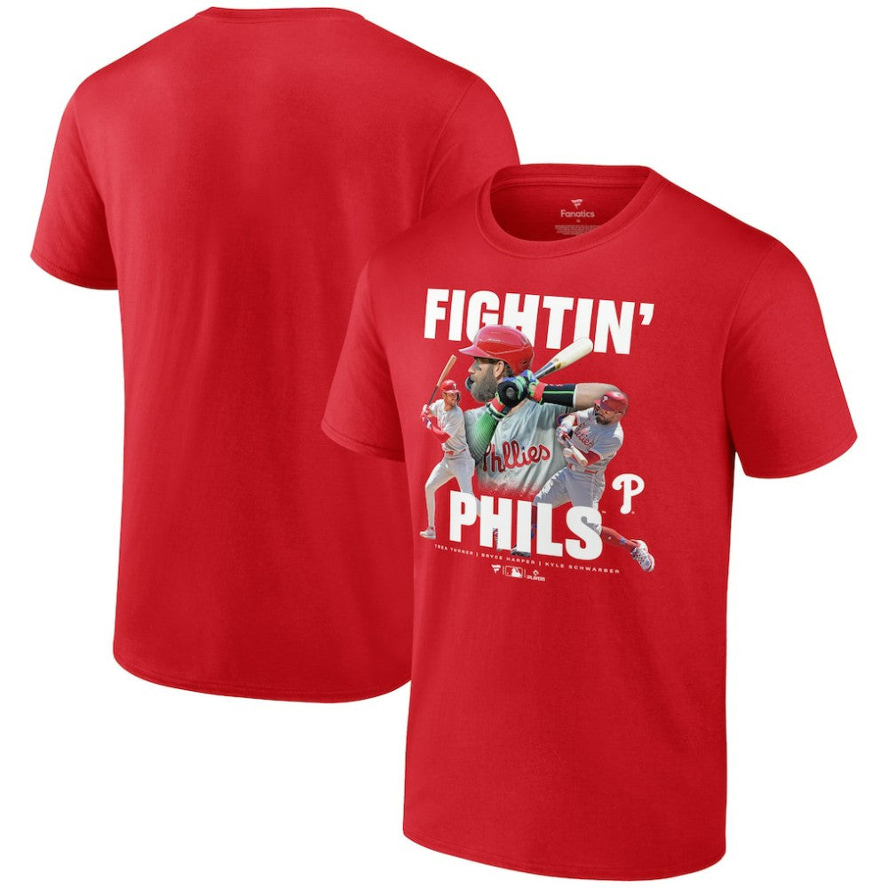 Trea Turner, Bryce Harper, & Kyle Schwarber Philadelphia Phillies Fightin Phils T-Shirt - Red - MLB Online