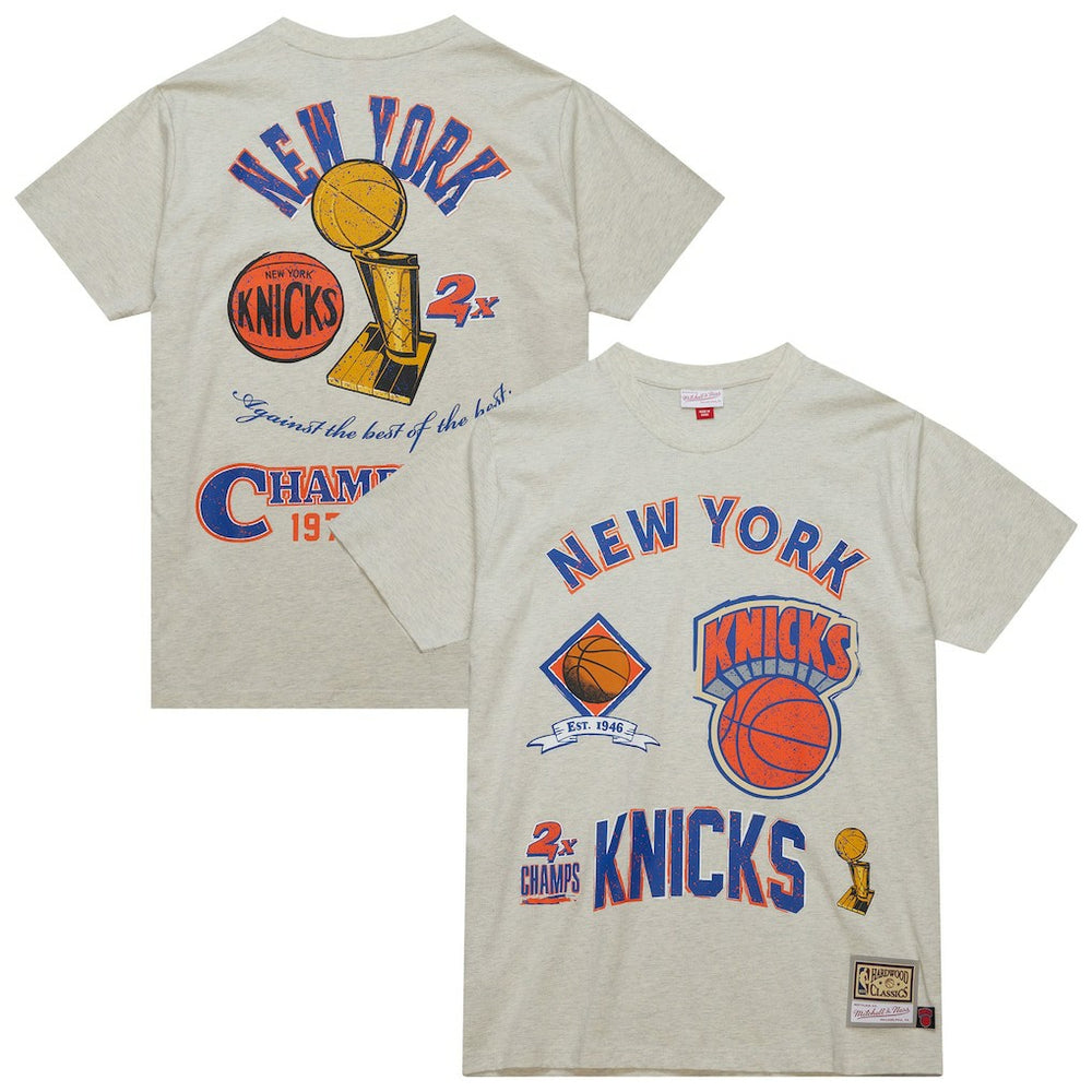 New York Knicks Hardwood Classics Legacy Defined Retro Championship T-Shirt Oatmeal | Mitchell & Ness US