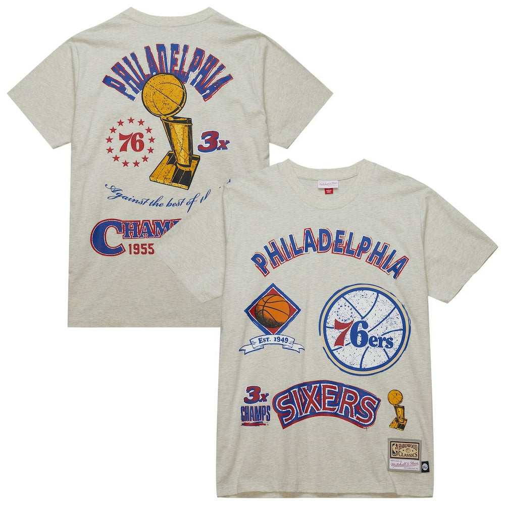 Philadelphia 76ers Hardwood Classics Legacy Defined Retro Championship T-Shirt Oatmeal | Mitchell & Ness for sale