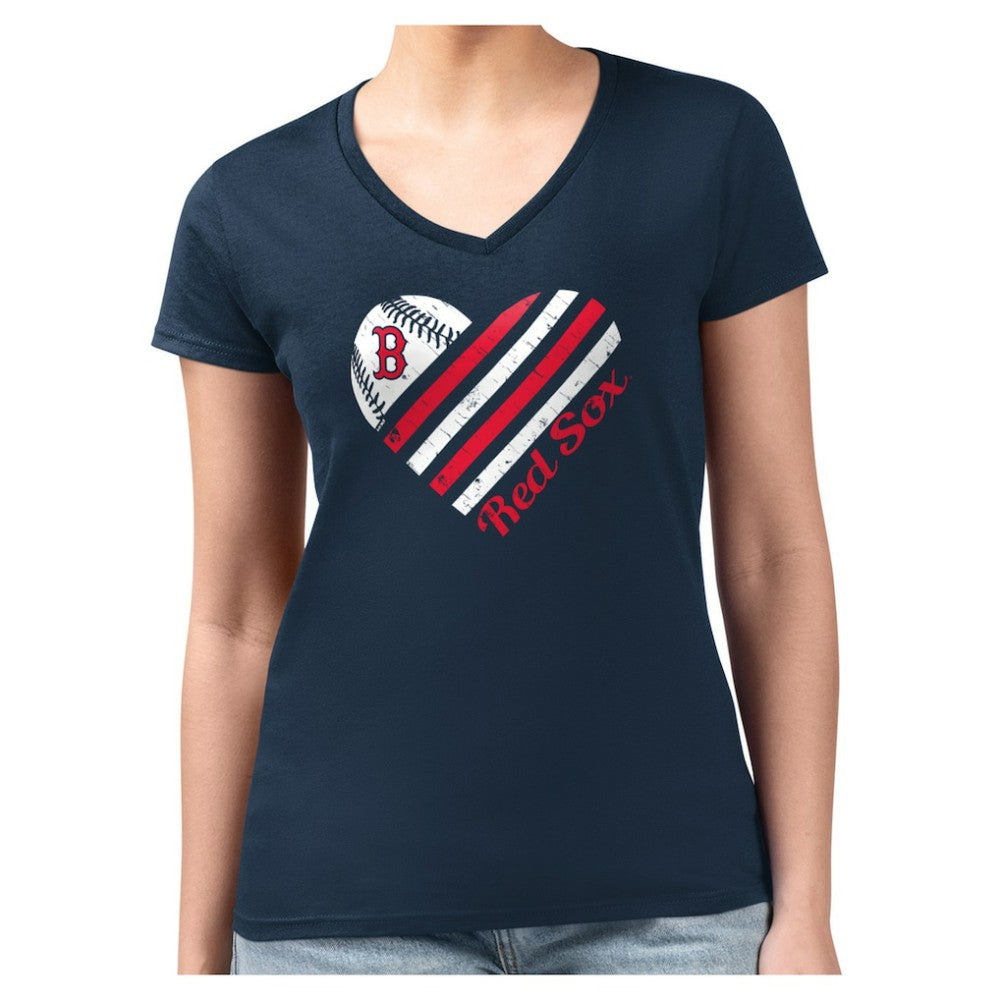 Boston Red Sox G-III 4Her by Carl Banks Women's Super-Slim Fit Lightweight Heart V-Neck T-Shirt - Navy - MLB Discount