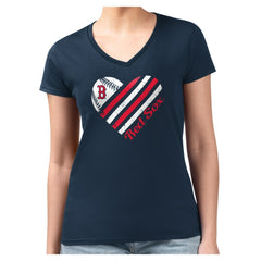 Boston Red Sox G-III 4Her by Carl Banks Women's Super-Slim Fit Lightweight Heart V-Neck T-Shirt - Navy - MLB Discount