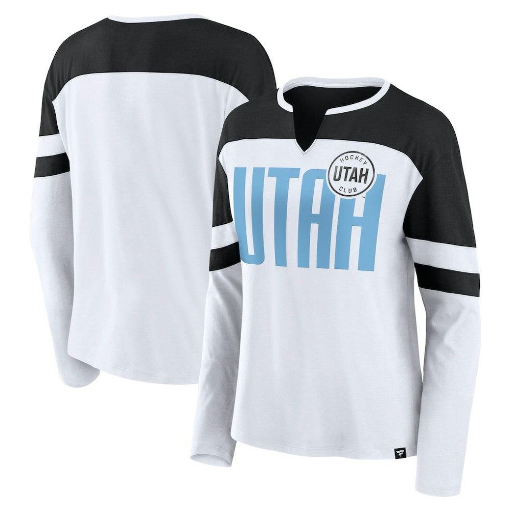 Utah Mammoth Fanatics Women's Frozen Notch Neck Bi-Blend Long Sleeve T-Shirt - White - NHL 202032880