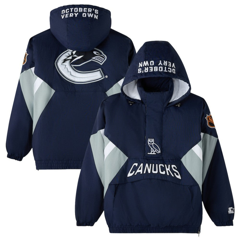 Vancouver Canucks OVO x Starter Half-Zip Hooded Jacket - Blue - NHL 202034621