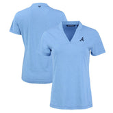 Atlanta Braves Cutter & Buck Women's Forge Stretch Blade DryTec V-Neck Polo - Heather Light Blue - MLB Sale