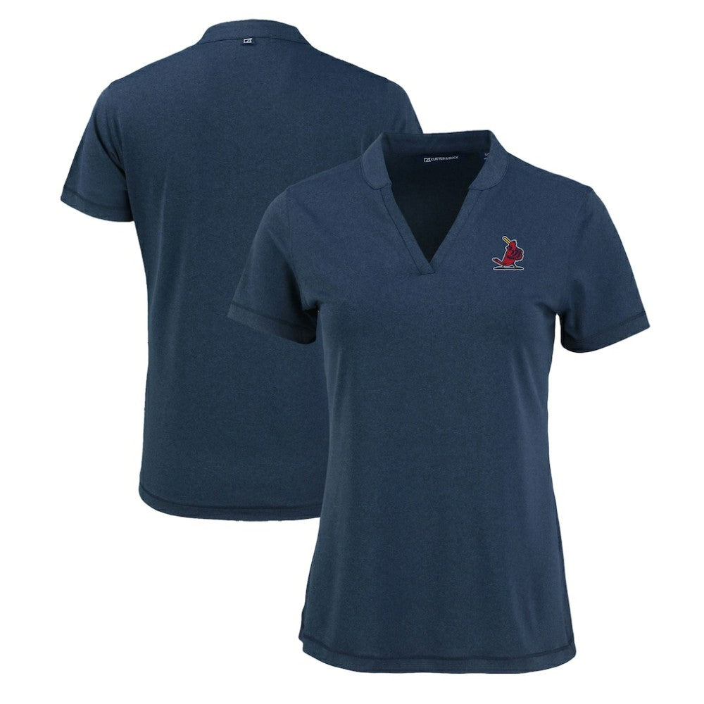 St. Louis Cardinals Cutter & Buck Women's Forge Stretch Blade DryTec V-Neck Polo - Heather Navy - MLB Sale