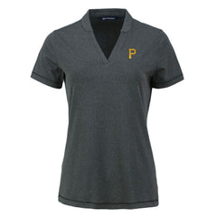 Pittsburgh Pirates Cutter & Buck Women's Forge Stretch Blade DryTec V-Neck Polo - Heather Black - MLB on Sale