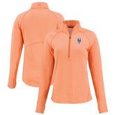 New York Mets Cutter & Buck Women's Peshastin Eco Fleece Recycled Raglan Half-Zip Top - Heather Orange - MLB Sale